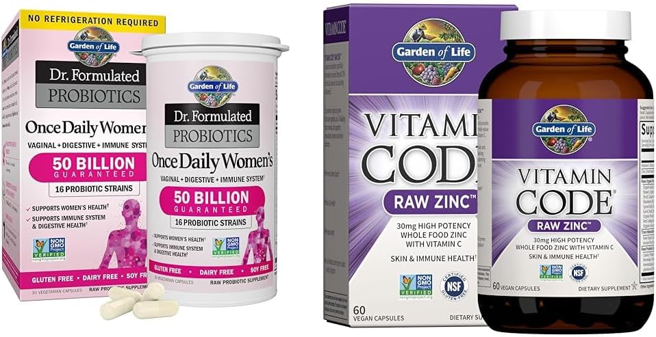 Jardín de Vida & Zinc Suplementos 30mg Alta Potencia Zinc crudo y vitamina C Suplemento multimineral, Código de vitaminas/Trace Minerales " Probióticos para la salud de la piel " , 60 cápsulas veganas