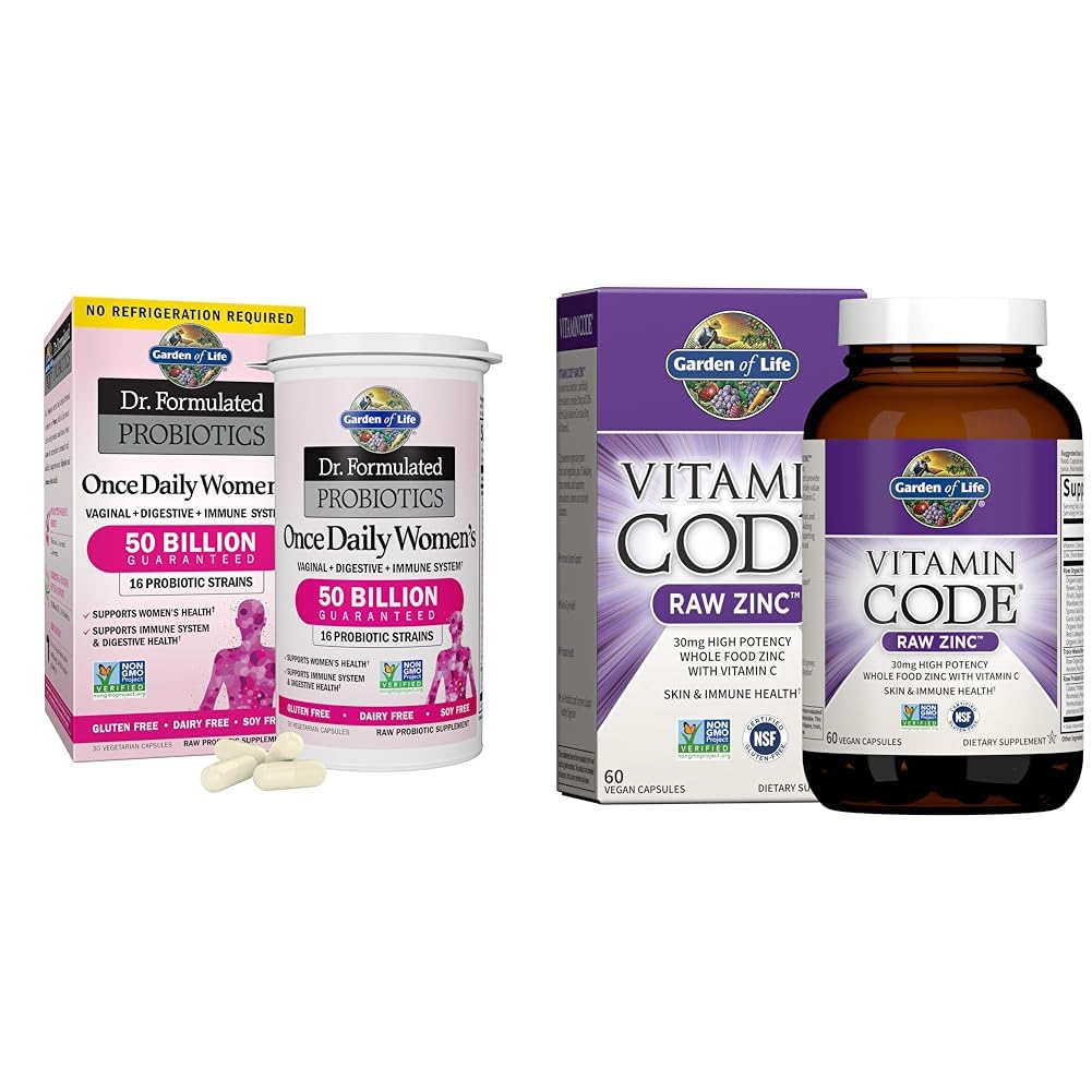 Jardín de Vida & Zinc Suplementos 30mg Alta Potencia Zinc crudo y vitamina C Suplemento multimineral, Código de vitaminas/Trace Minerales " Probióticos para la salud de la piel " , 60 cápsulas veganas