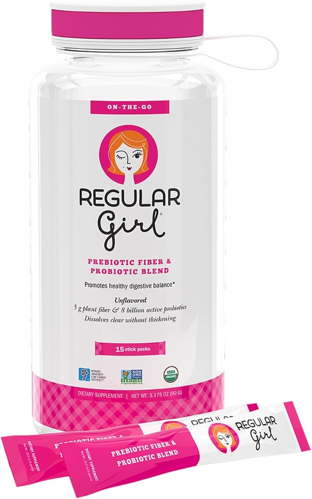 Chica Orgánica de Polvo Orgánica, Kit de Inicio, Suplemento de Fibra Prebiótica y Probióticos para Mujeres, 15 Embalajes Individuales & Botella, Desarrollado, 15 Servimientos