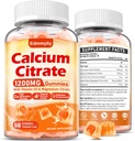 Calcio Citrato Suplemento Gummies para Adulto - Azúcar Citrato de Calcio Gratuito 1200 Mg con Magnesio 300 Mg &amp; Vitamina D3 - Suplementos de calcio orgánicos Chewable para Mujeres y Hombres