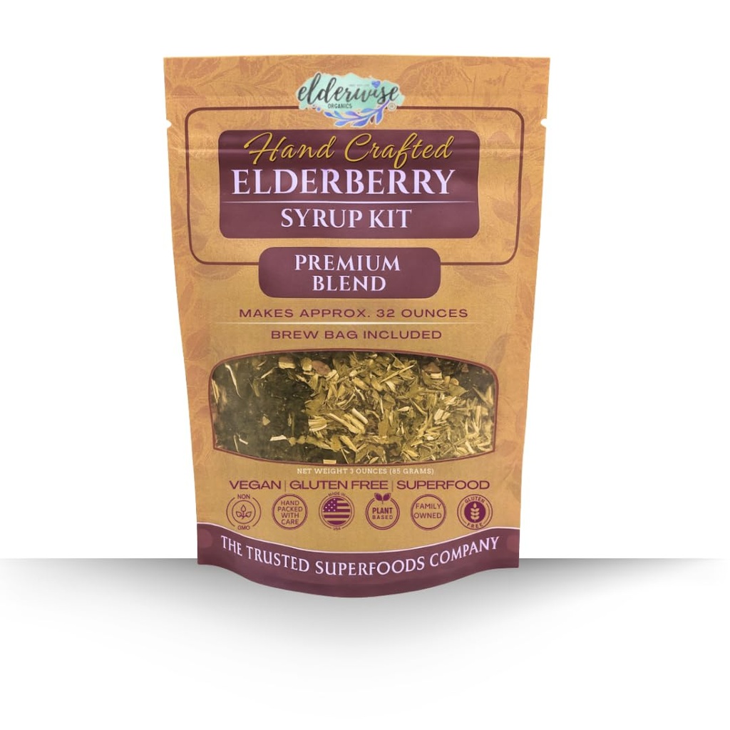Kit de jarabe de arándanos orgánicos - Fácil de usar, Kit de fabricación de jarabe de arándanos con aderberries ,Rosehips, jengibre, equinácea, canela y clavos, hace 32 oz de jarabe, bolsa de coser Incluido