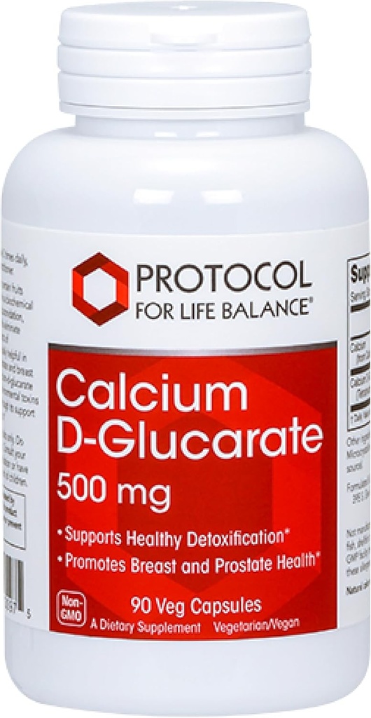 PROTOCOLO PARA LA VIDA BALANCE Calcium D-Glucarate - 500 mg Calcium D Glucarate - Soporte Detox - para la salud de la mama y la próstata - No GMO &amp; Lácteos Gratis - 90 Veg Caps