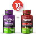 ORZAX Milk Thistle Plus 120 Vegatable Capsules y Premium Ginseng 120 Vegatable Capsules, Bundle