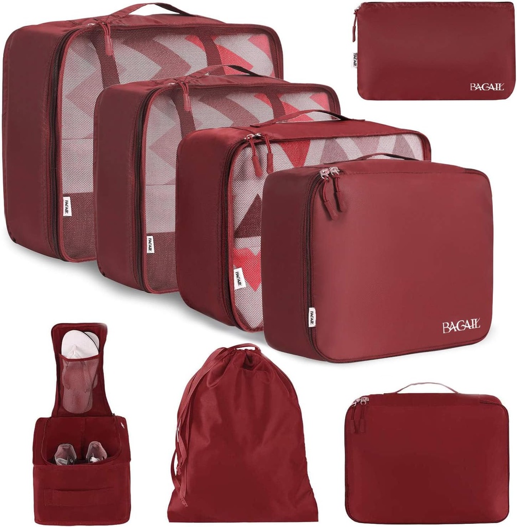 BAGAIL 8 Conjunto Embalaje Cubos Embalaje Organizadores para Viajes Accesorios Rojo Blanco