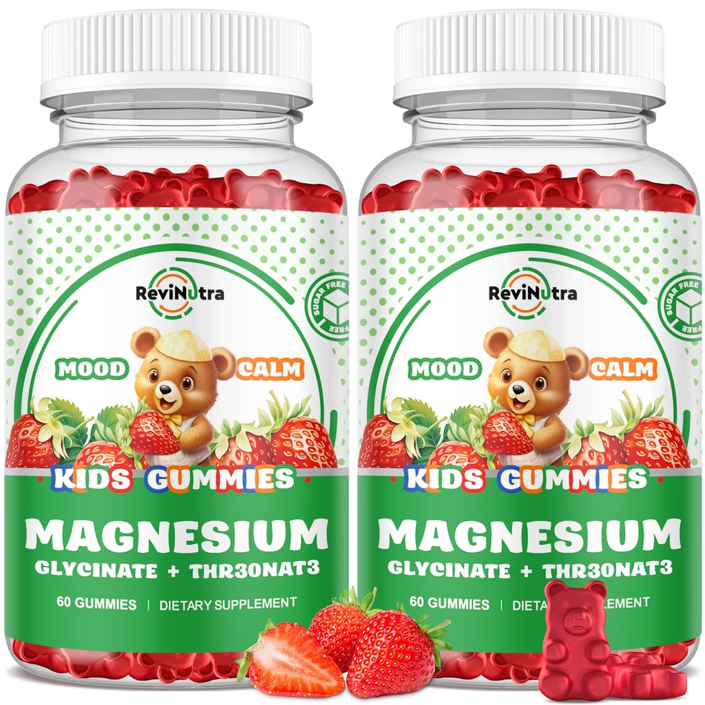 Complejo de magnesio Gummies- Calma Gummies Chewable para niños y adultos- Magnesio Glycinate Suplemento-w/Omega-3, Vitamina B6, D3- Apoyo Calm Stress Relief, Bones, Mood, 2 Pack