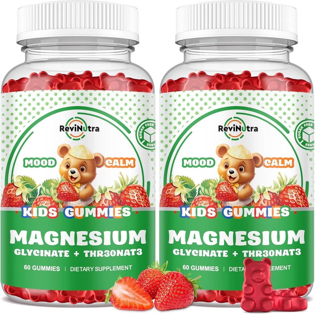 Complejo de magnesio Gummies- Calma Gummies Chewable para niños y adultos- Magnesio Glycinate Suplemento-w/Omega-3, Vitamina B6, D3- Apoyo Calm Stress Relief, Bones, Mood, 2 Pack