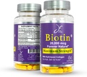 JE Natural Biotin Hair Skin and Nails Vitaminas, Vitamina C, Biotina y Suplementos de Collagen que hacen que el crecimiento del cabello sea más rápido y más largo, para todas las edades, 60 cápsulas de Biotin 20000mcg máxima fuerza.