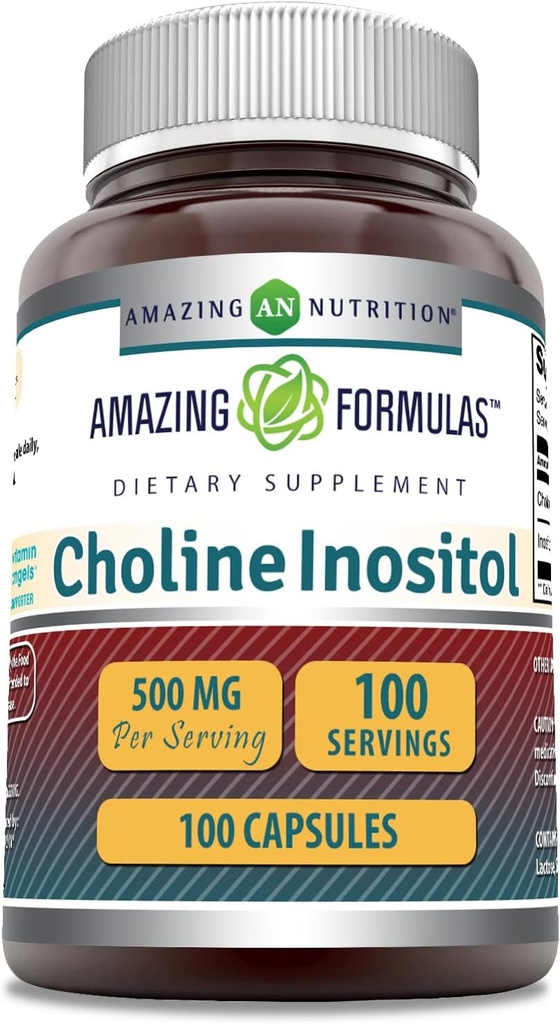 Amazing Formulas Choline &amp; Inositol 500 Mg Suplemento confidencialidad Capsules ← Non-GMO TEN Gluten-Free TEN Made in USA (1 Pack TEN 100 Count)