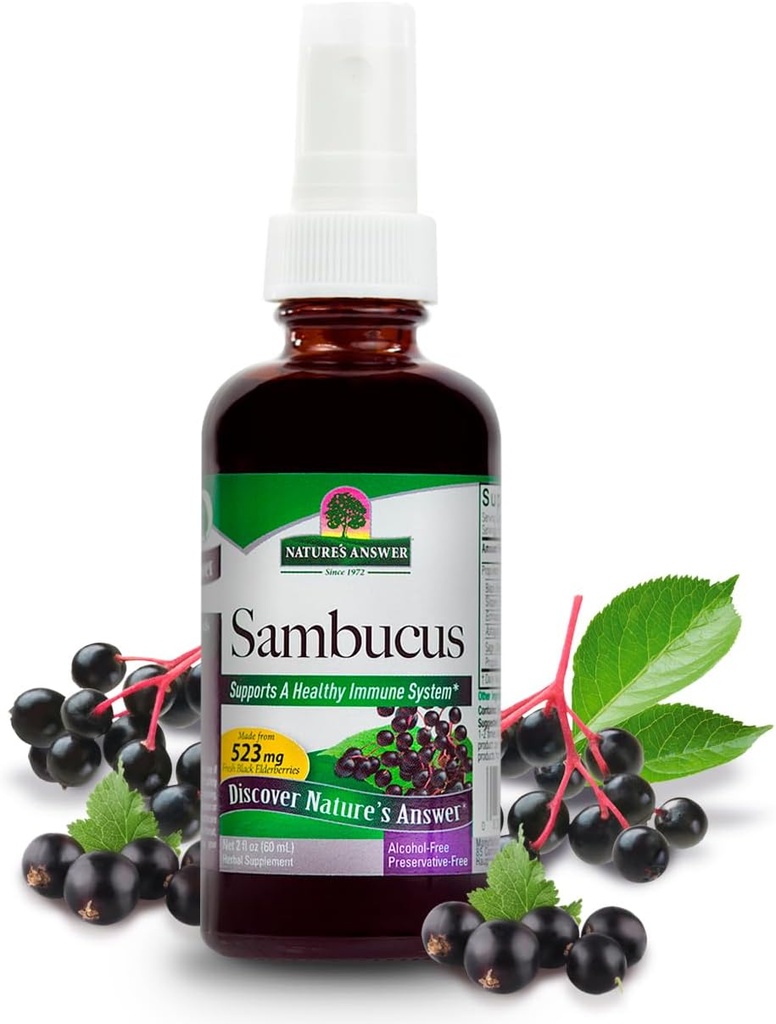 Nature's Answer Sambucus Spray | Supports a Healthy Immune System | Infused with Slippery Elm, Sage & Echinaea | Alcohol-Free, Gluten-Free, Kosher Certified & No Preservatives 2oz