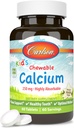 Carlson - Calcio Chewable de niño, 250 mg, Altamente Absorbable, Bono " Apoyo a los dientes, Bienestar óptimo, Sabor de vainilla natural, 60 tabletas