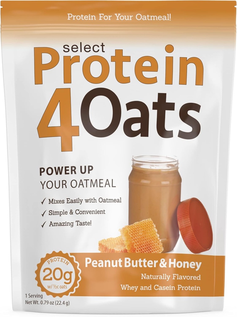 PEScience Protein4Oats, Protein Powder to Make Amazing Tasting Protein Oatmeal, with Whey and Casein, Gluten Free, Peanut Butter and Honey, 12 Servings
