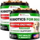 (2 Pack) Probióticos para perros - Probióticos para perros y encimeras digestivas para la salud de las vacas, picazón, alergias, inmunidad, equilibrio de la levadura - Prebióticos - Reducir la diarrea, gas - 240 Vacas probióticas para perros