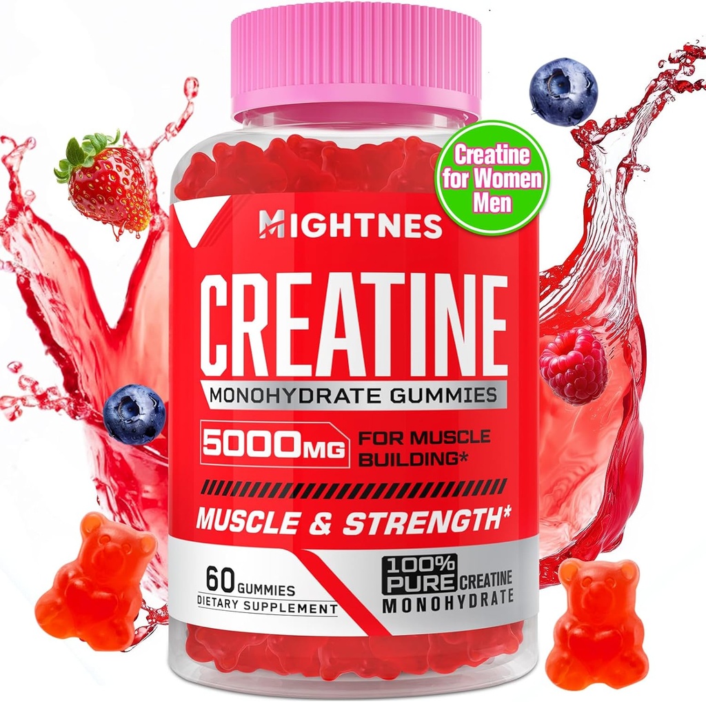 Gummies de Monohidrato de Creatina para Mujeres - Gummies de Pre-Workout Creatina con Taurina & Vitamina B6 B12 para Fuerza Máxima, Musculo, Energía, Resistencia & Focus, Orgánico, Vegan-60 Conde