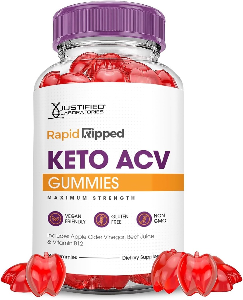Justified Laboratories Rapid Ripped Keto ACV Gummies Advanced Formula 1000MG Rapidripped Keto Gummies Apple Cider Vinegar Formulado con Pomegranate Beet Juice Powder B12 Vegan Non GMO 60 Gummys