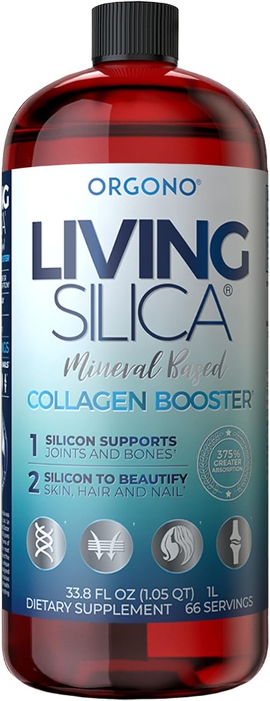 Orgono Living Silica Collagen Booster ← Vegan Mineral-Based Silica Suplemento Silencioso Apoyos Saludable Collagen &amp; Elastin Producción para Soporte Conjunto &amp; Bone, Esquía de glaseado, Pelo fuerte &amp; uñas