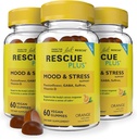 RESCUE Bach Plus Mood &amp; Stress Support Gummies, Daytime Dietary Supplement with Passionflower, GABA, Saffron & Vitamin D, Natural Orange Flavor, Vegan &amp; Gluten-Free, 3 Pack, 180 Cuenta Total
