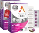 Suplemento de hierro activo 25mg + Multivitamínico para Mujeres – Probado clínicamente para aumentar la energía " Reducir la resistencia – Hierro suave, no exigente + Multivitamina de mujeres – 60 cápsulas + 60 tablas