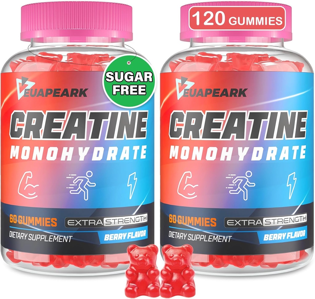 Cretina Monohydrate Gummies, Pre-Workout Chewables Suplemento para Mujeres y Hombres, Creatine Monohydrate con Taurine &amp; B6 - para Muscle, Strength, Endurance & Energy, Vegan (Berry, 120 Gummies)