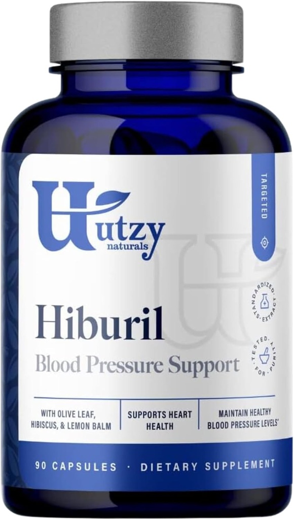 Utzy Naturals Hiburil ¦ Blood Pressure Support Fórmula  durable with Olive Leaf Extract, Hibiscus Extract, " Lemon Balm Extract  90 Capsules
