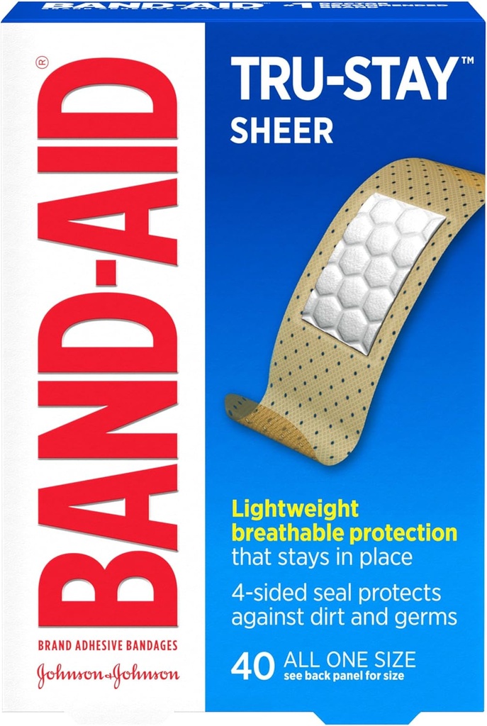 Bandas de la marca de la banda Tru-Stay Bandas estériles adhesivas para la protección de la herida de primeros auxilios, Bandages de lavado individual para cortes menores " Scrapes, All One Size, 40 ct