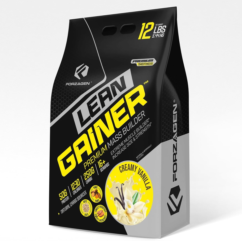 Forzagen Lean Gainer Premium Mass Builder ← Mass Gainer Protein Powder para hombres y mujeres (12 libras, Creamy Vanilla)