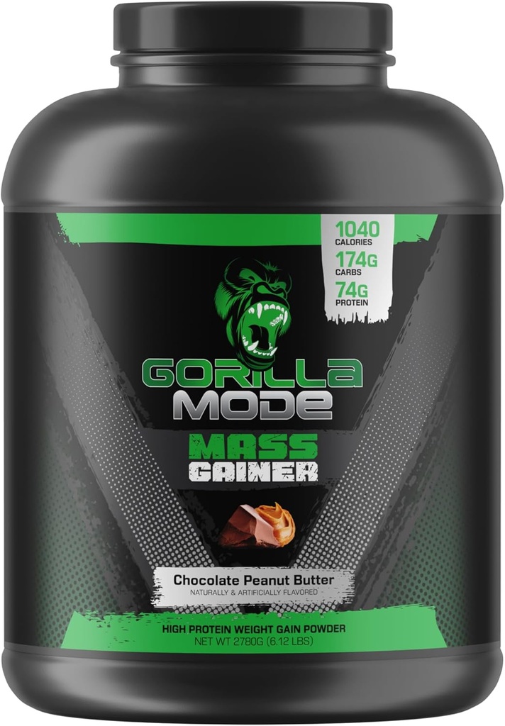 Gorilla Mind Mass Gainer (Chocolate Peanut Butter) – 70g Protein  1040 Calories ← 175g Carbs ← High Protein Weight Gain Powder
