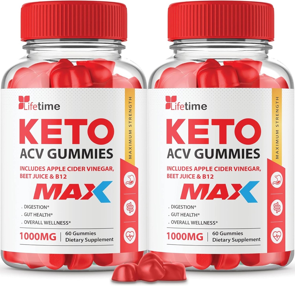 (2 Pack) Lifetime Keto Max Gummies - Fórmula Oficial, Vegan, Non GMO - Lifetime Keto Plus acc Gummies, Life Time Gummies with Lifetime Gummies , Vitamina B12, Beet Root, Pomegranate (60 Gummies)
