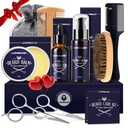 Lionmane Beard Care Christmas Gifts Kit for Hombre, Beard Mustache Grooming Kit-Beard Balm, Beard Wash, Beard Oil, Brush, Scissors, Birthday Anniversary Thanksgiving Gifts for Husband/Boyfriend/Dad/Him