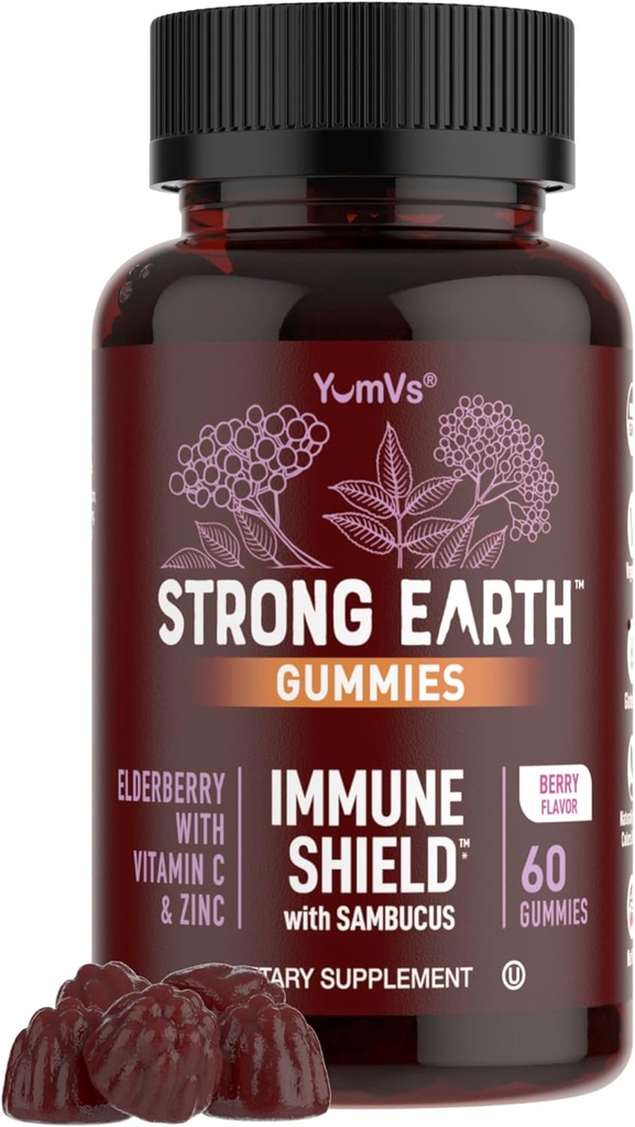 Strong Earth Elderberry Gummies – Sambucus Elderberry Immune Support with Vitamin C & Zinc – Black Elderberry Gummies, Berry Flavor, Non-GMO, Gluten Free, Kosher – 60 Conde