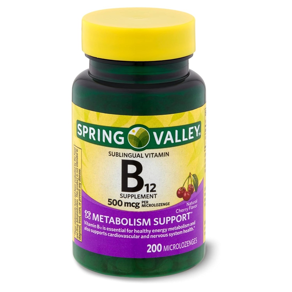 Valle de primavera: Puntos sublingual Vitamina B-12, 500 mcg (200 microlozenges de cereza)