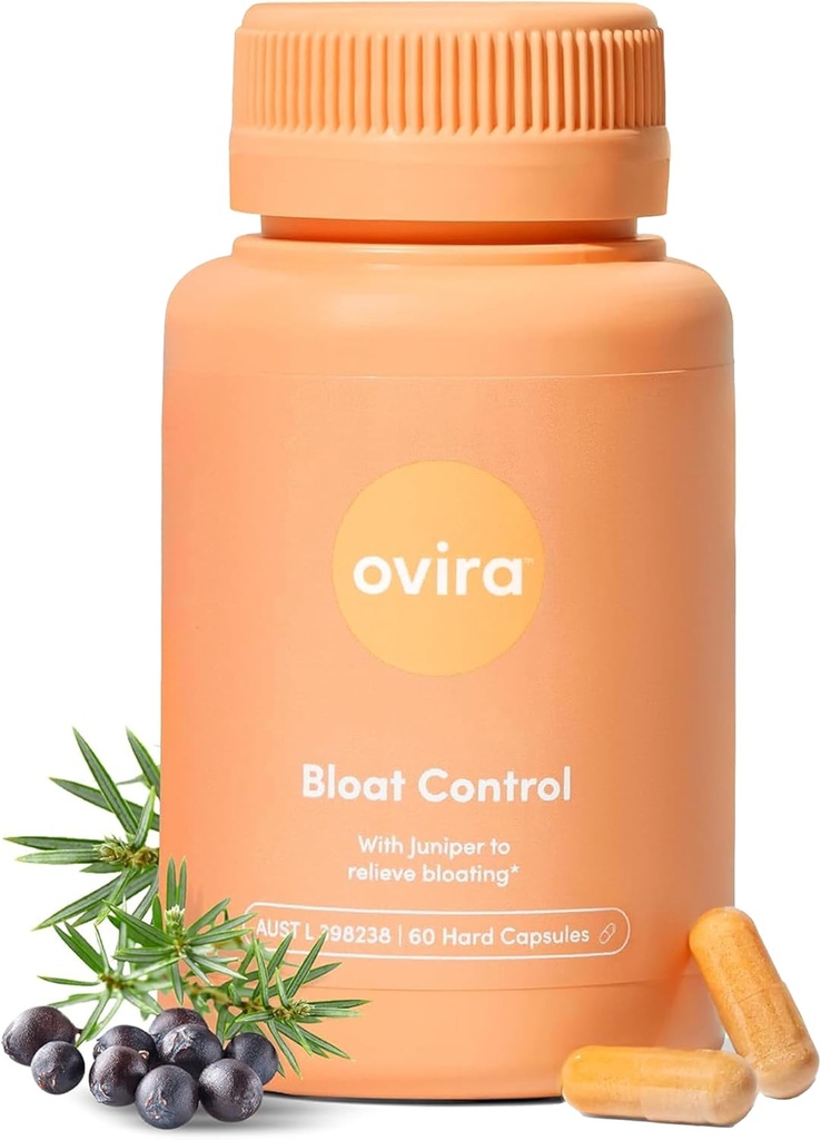 Ovira Bloat Control Suplemento con JUNICLEAR - 60 cápsulas para el gas y el alivio de la hinchazón TENIDO Eficaz Debloating for Women and Men ANTE Ayuda a la retención de agua " promueve la salud digestiva - Pack of 1