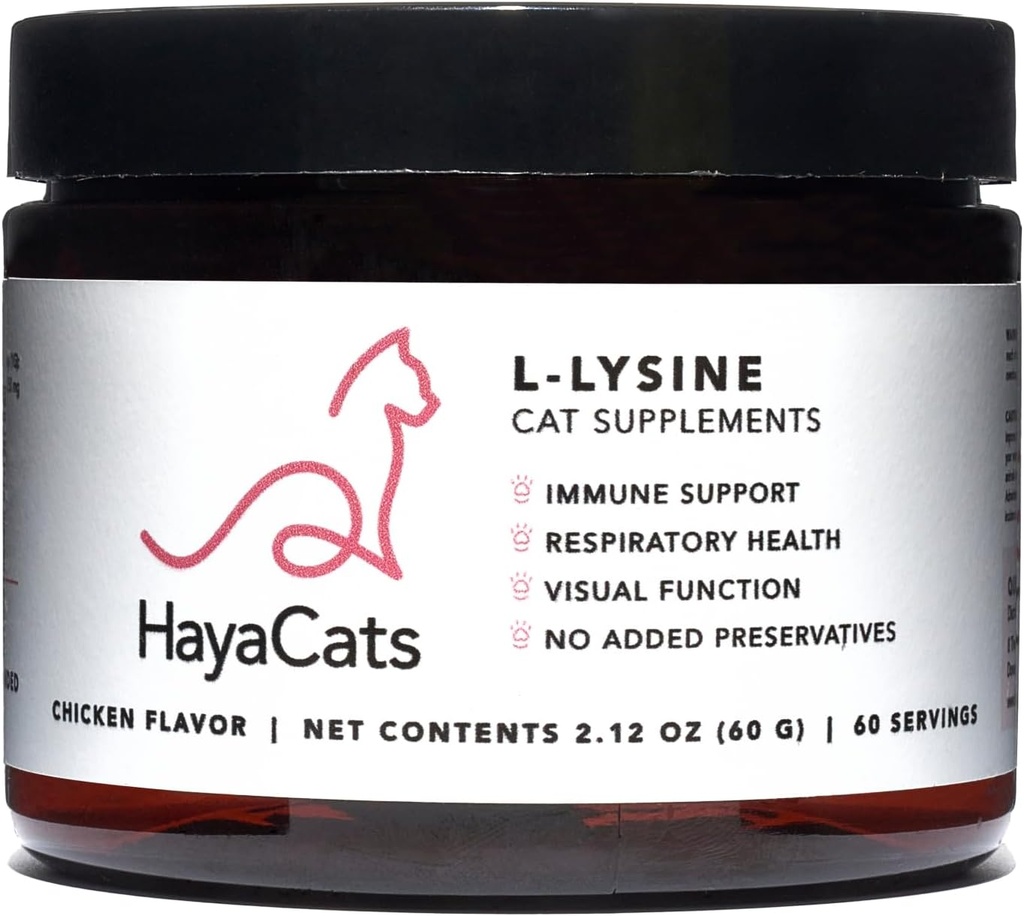 HayaCats L-Lysine Powder for Cats – Immune & Respiratory Support – Vet Formulated Supplement with Chicken Liver – Made in USA – 60 Servings