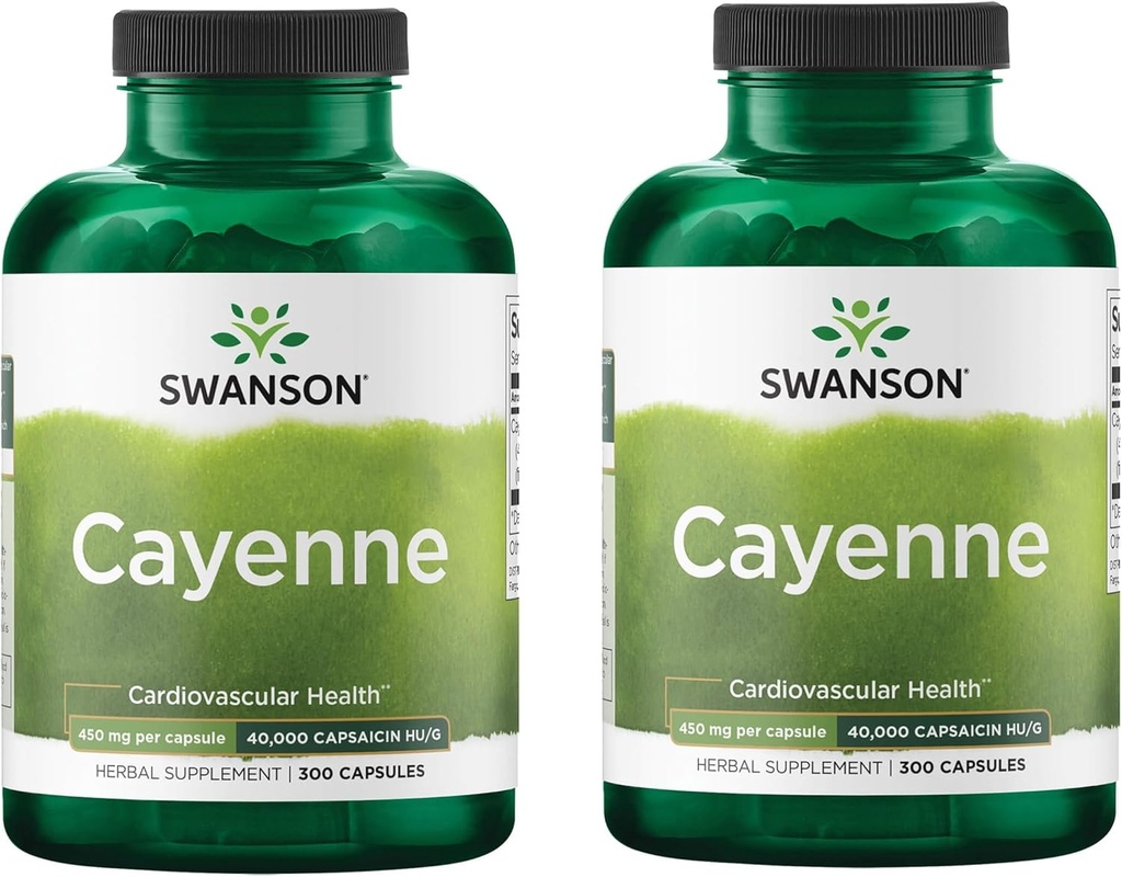 Swanson Cayenne - Suplemento Herbal Promoción de la Digestión, Circulación & Metabolismo Apoyo - Fórmula Natural Mayo Apoyar la salud cardíaca - (300 cápsulas, 450 mg cada uno) (2 Pack)