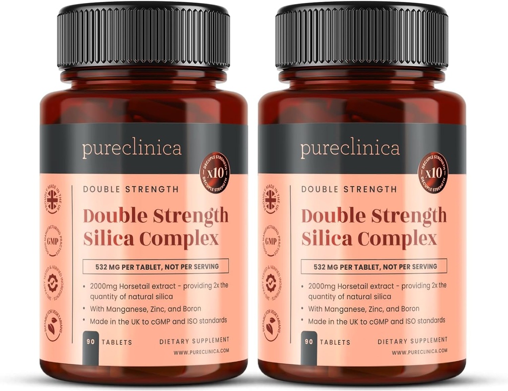 Complejo de Silica de doble fuerza – 6 meses de suministro! (Extracto de caballo de 2000mg x 180 Tabletas(2 botellas de 90))