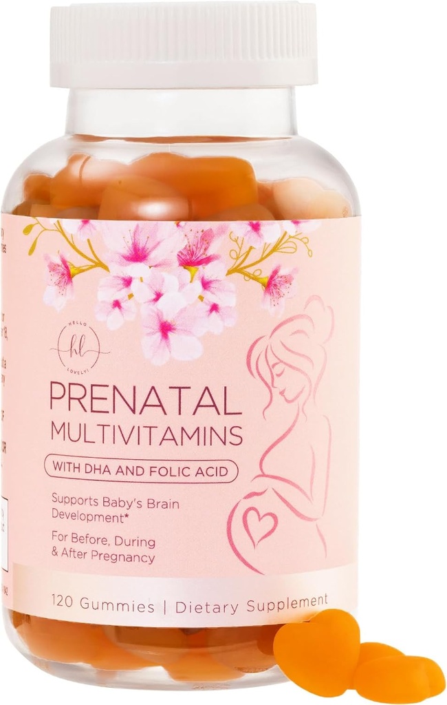 Gummies de vitamina prenatal - Nutrientes esenciales para la mujer, el embarazo y el desarrollo fetal - Incluye folato (ácido alimentario), DHA, Choline, Vitamina D - Preparar, Soporte " Salud nórdica - 120 Gummies