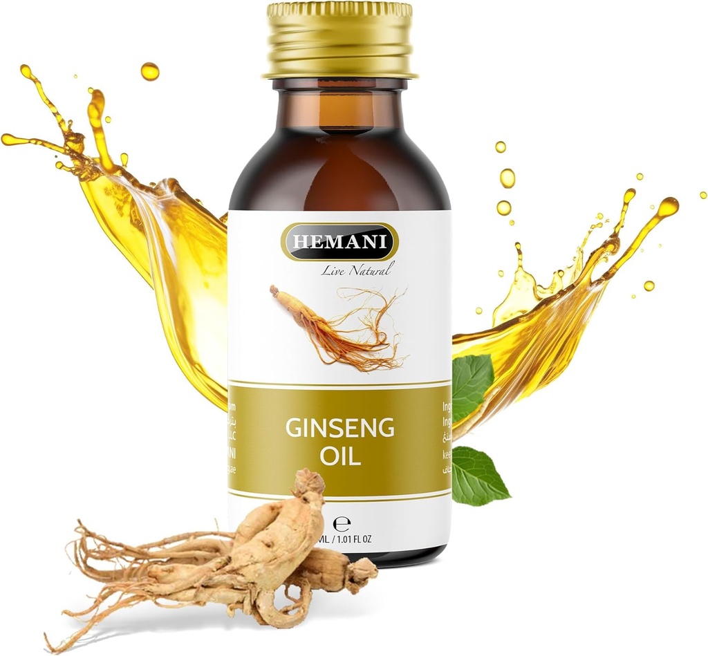Hemani Ginseng Oil 30ml, Aceite de Ginseng, 100% natural Herbal Ginseng Serum para el cuidado del cabello y la piel, aceite de Ginseng Premium para la estimulación y revitalización del cabello