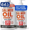 StrellaLab 64 OZ Salmón Aceite para Perros - Omega 3 para perros &amp; gatos, Itch &amp; Alivio de Alergia, Salvaje Alaska Salmón Perros Skin &amp; Coat, Pez Perro Pez Aceite Líquido, Suplemento de Cocción EPA &amp; DHA Fatty Acids - 2Packs