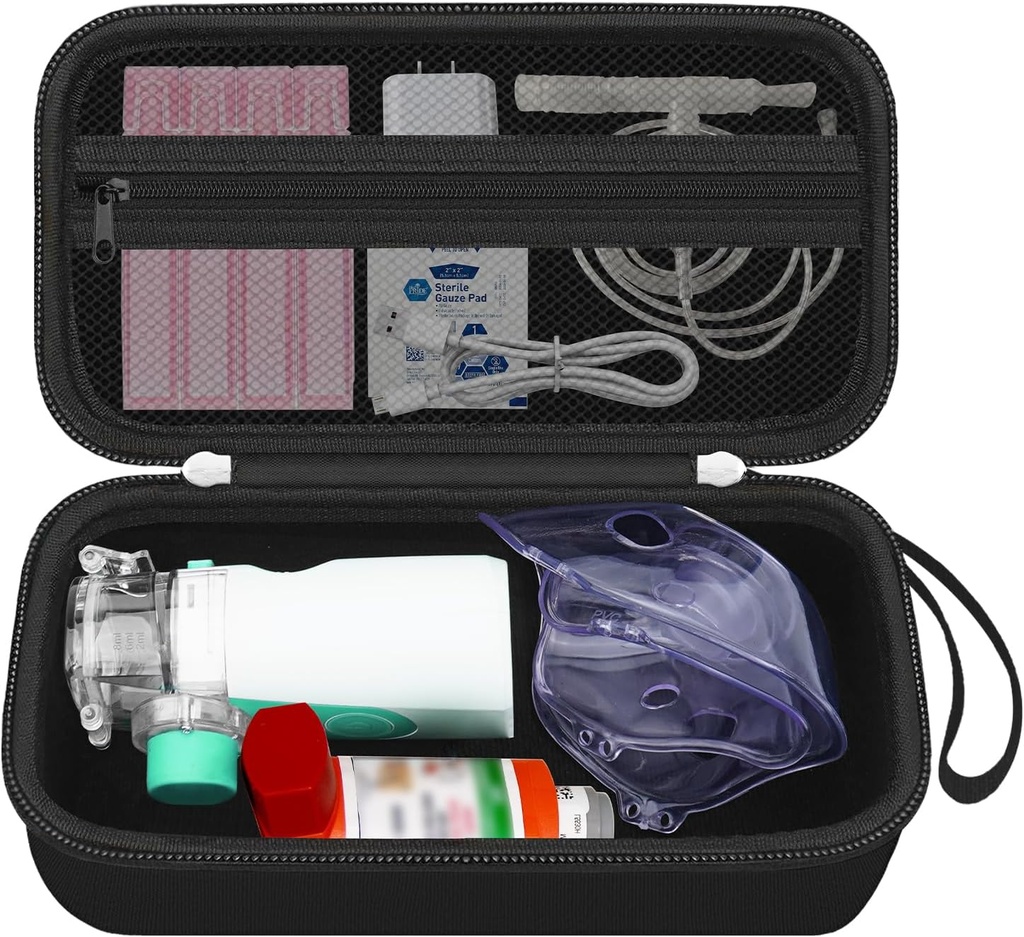 Caja de viaje para la máquina de nebulizador portátil para adultos y niños, bolsa de carga de Asma Inhaler, Organizador de caja de almacenamiento de inhalador Spacer, Mantenedor de máquina de atomizador manual, negro (CASE SOLAMENTE)