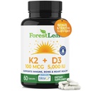 ForestLeaf Vitamin D3 + K2 (MK7) Supplement - MenaQ7 - Calcium and Vitamin D3 5000 IU Max Absorption - Teeth and Bone Strength, Heart Health, Immune System Support - 60 Veggie Capsules