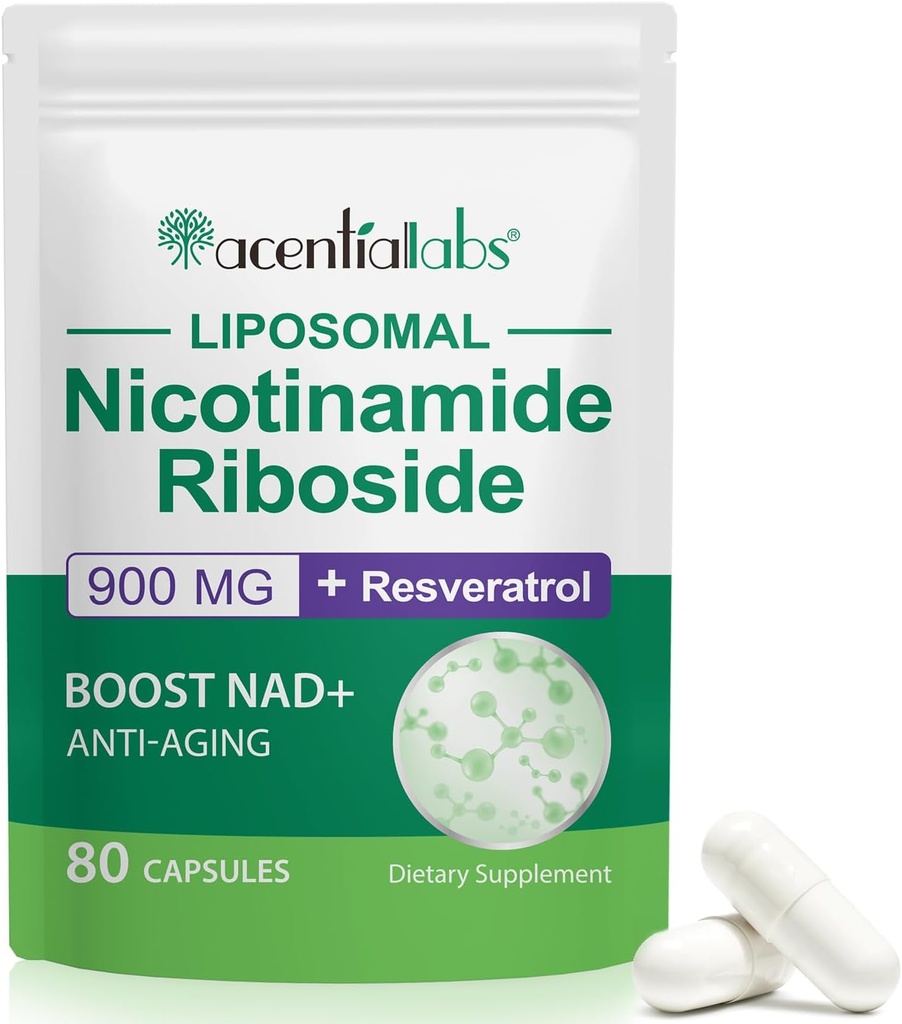 NAD Suplemento, NAD+ Nicotinamide Riboside Resveratrol 900mg, Dietary Supplement for Healthy Cellular Function, NAD+ Fuels Cellular Defense and Cctivates Anti-Aging Genes 80 Capsules