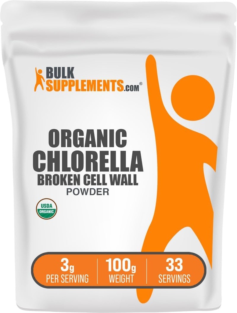 BulkSupplements.com Polvo de Clorella orgánica - Muro de células rotas, Polvo de Superalimentos Verdes, Suplemento de Clorella - Sin gluten, 3g por ser, 100g (3.5 oz) (Pack de 1)