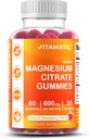 Vitamatic Magnesium Gummies 600mg por Serving – 60 Vegan Count for Relaxation, Muscle, Bone y Energy Support