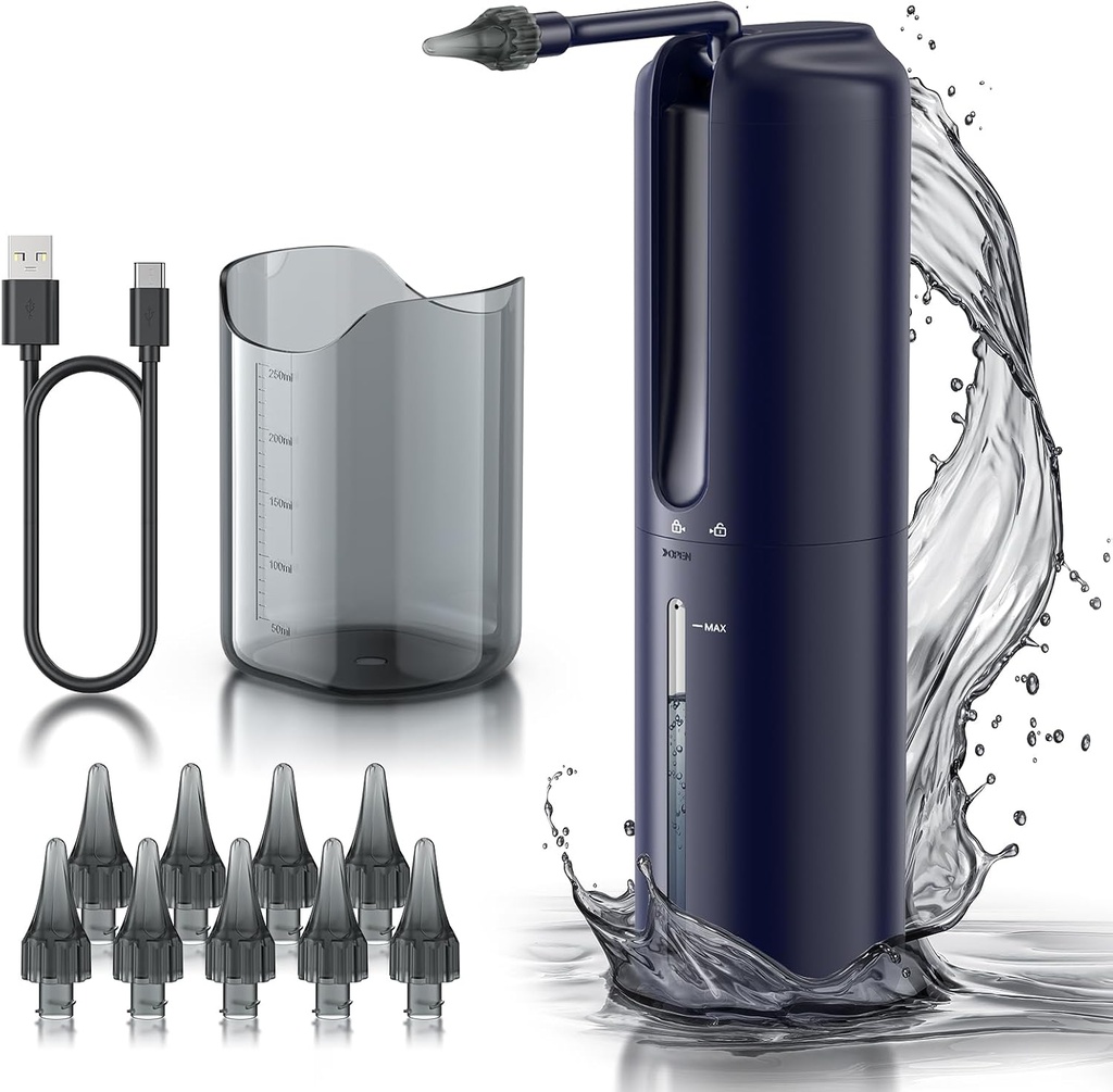 Ear Wax Removal - Electric Ear Irrigation Flushing System, Water Powered Ear Cleaner with 4 Pressure Modes, Safe and Effective Ear Cleaning Tool, Water Resistant USB Rechargeable (Blue)