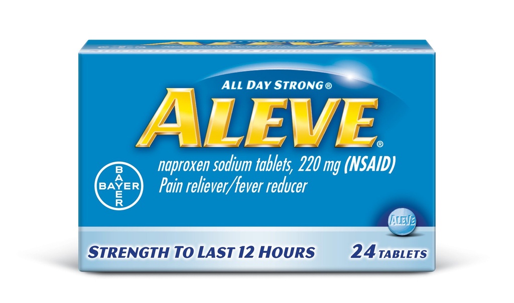 Aleve Tablets with Naproxen Sodium, 220mg (NSAID) Pain Reliever/Fever Reducer, 24 Count, Blue