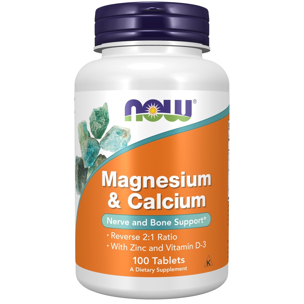 NOW Supplements, Magnesium & Calcium, With Zinc and Vitamin D-3, Nerve and Bone Support*, 100 Tablets