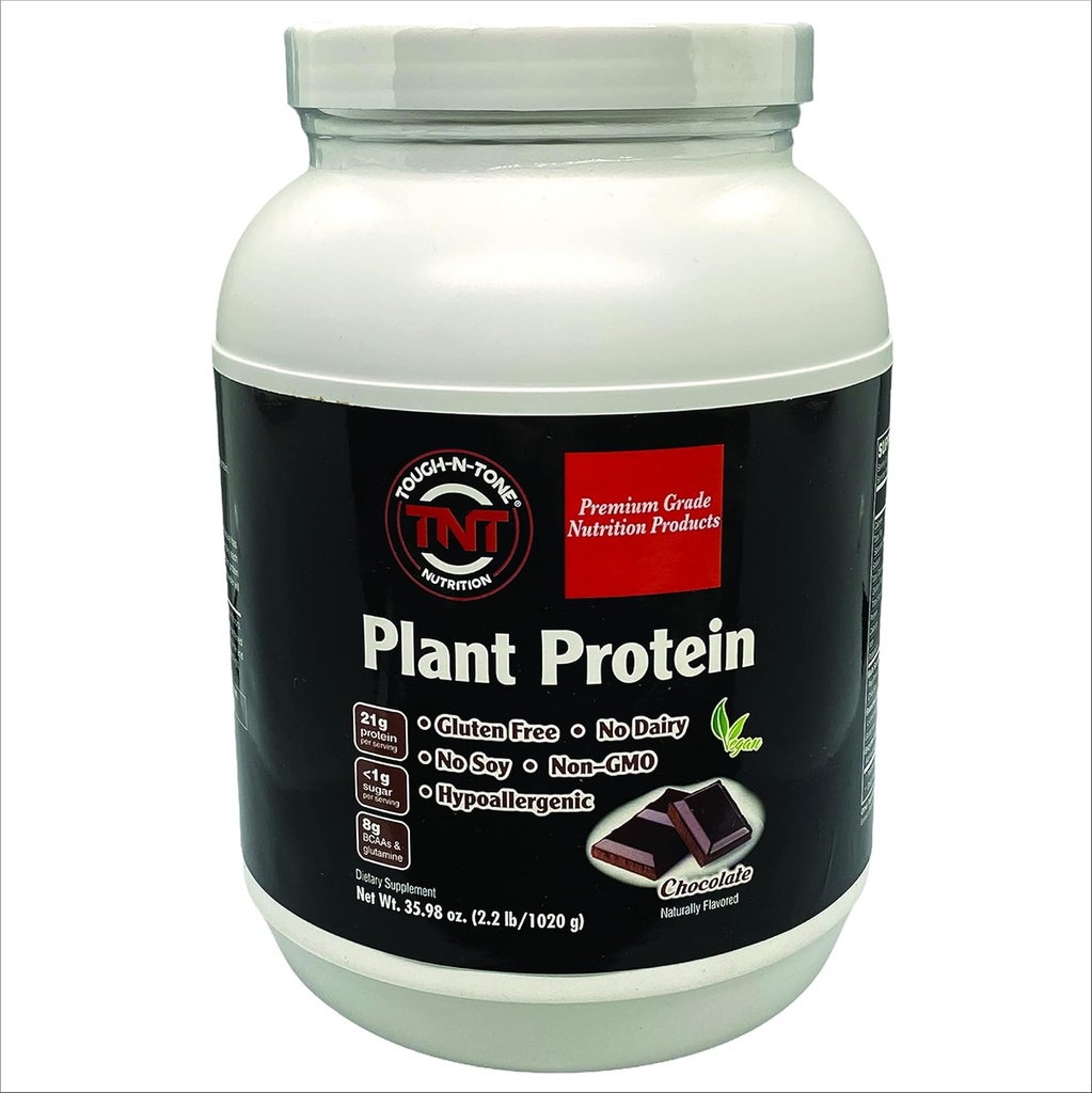 TOUGH-N-TONE Premium Grade Plant Protein a Delicious Chocolate Vegan Agitación, guisantes, arándano, chia y Sacha inchi, Omega-3 EFAs, Vegan " Vegetariano no Dairy no Wheat no Gluten no Soy