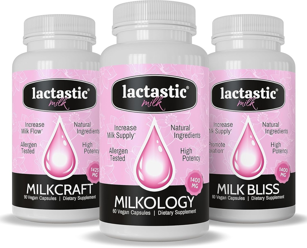 Lactastic® Perfect Start Bundle - Suplementos de lactancia orgánica de alta potencia - Milkology, Milkcraft & Milk Bliss - 210 cápsulas Vegan