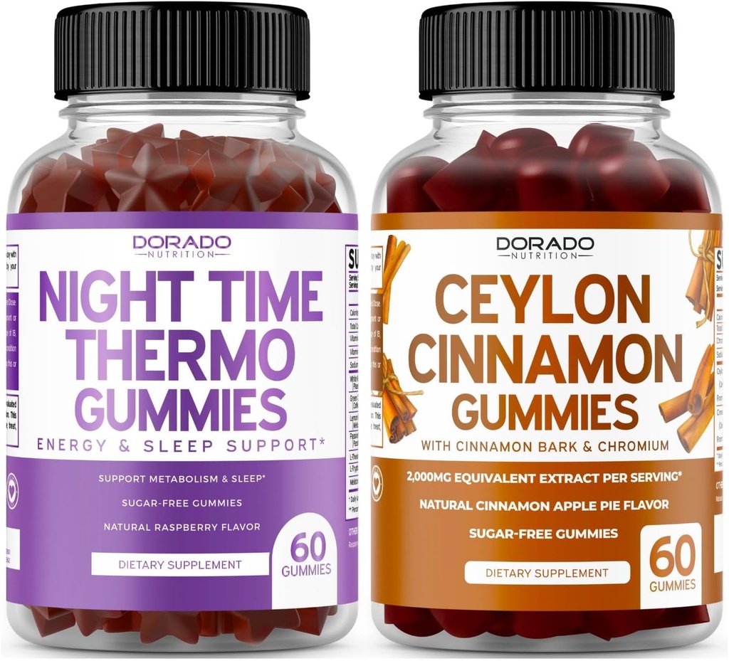 Hora de la noche Fat Burner (60 Gummies) Pérdida de peso & Metabolismo Raspberry Flavored Melatonin Suplemento y Ceylon Cinnamon (60 Cápsula) Digestión general Wellness Support Suplemento - Vegan &amp; Made in USA