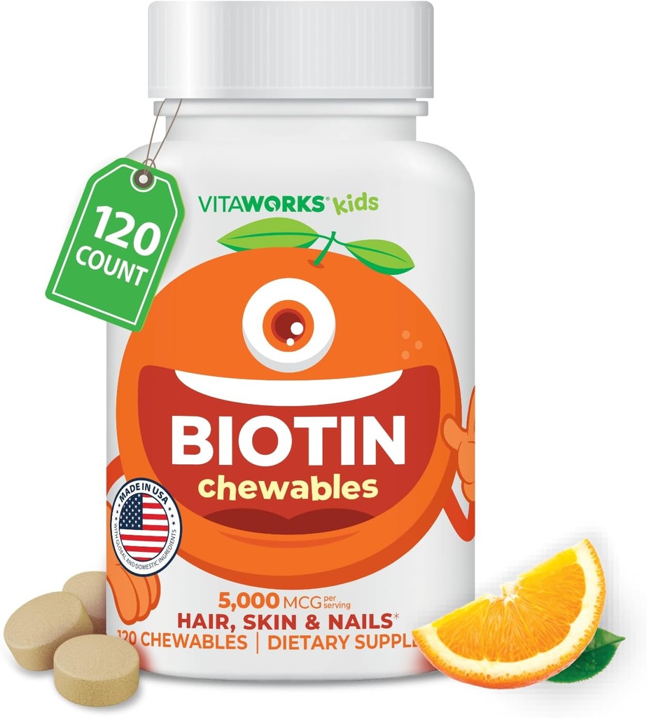 Niños Biotina 5000mcg Tablas deslumbrantes ← Tasty Biotin Suplemento ← Vegan, No GMO Silenciosos Crecimiento del cabello, Esquí y Nail Heath  durable Vitaminas para el cabello para niños